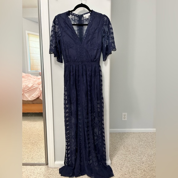 Navy Floral Lace Dress - Picture 2 of 8